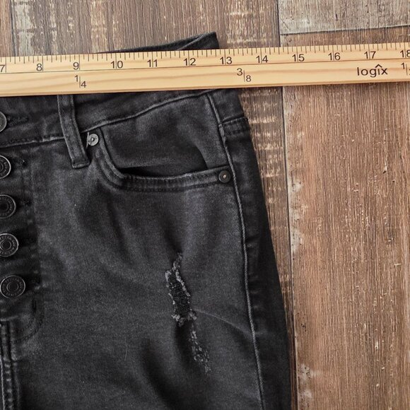 Kancan Black Raw Hem Factory Distressed Button Fly Woman's Jeans size 1 - Picture 8 of 8